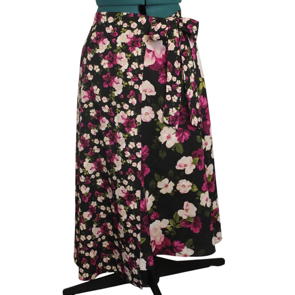 Calvin Klein Floral Faux Wrap A-Line Midi Skirt Black Pink White Women’s 18W - Picture 3 of 8